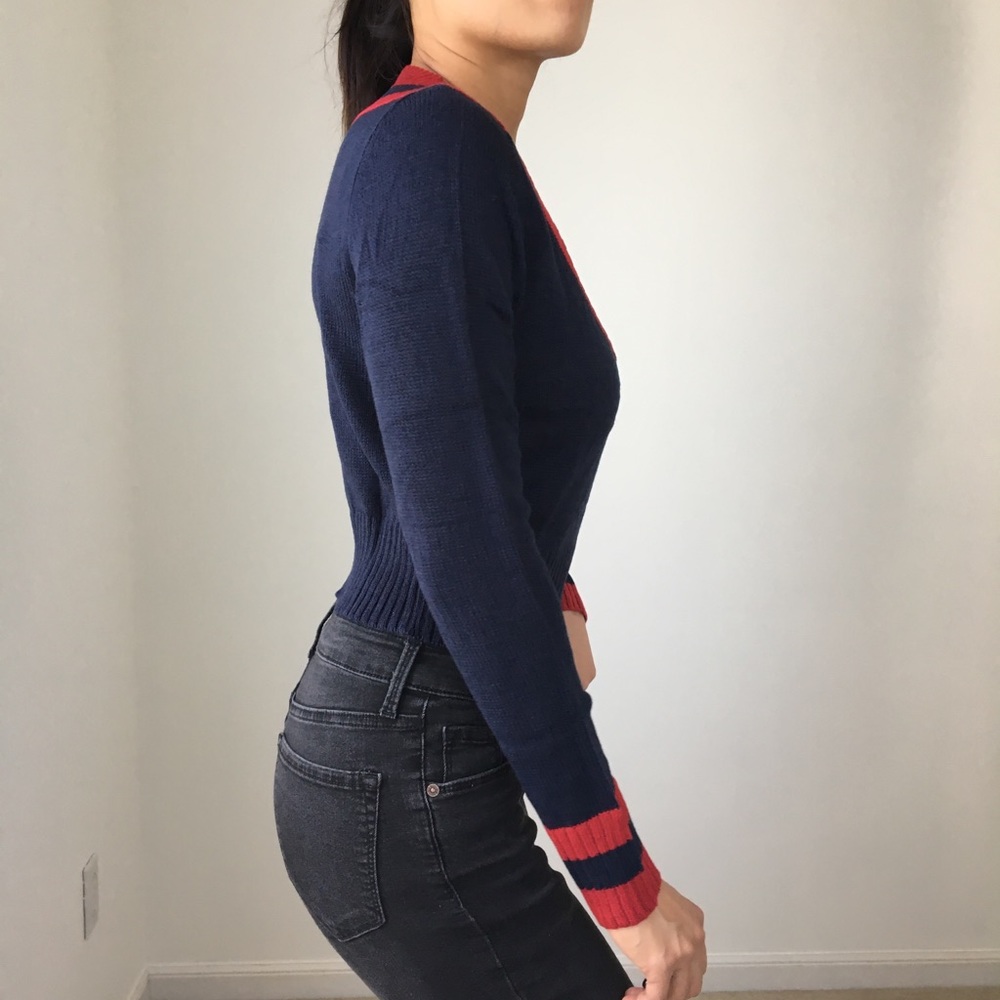 ANNICKA V NECK VARSITY PULLOVER TOP - Picture 2 of 8